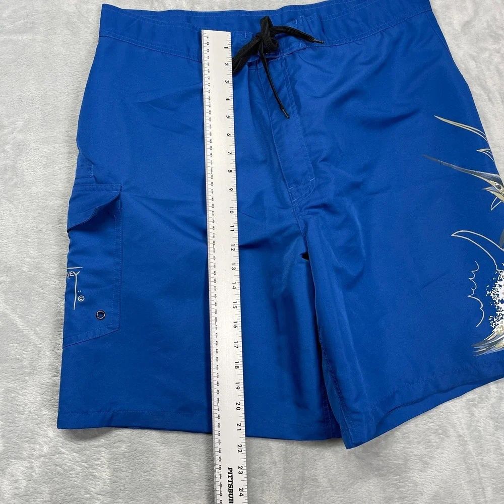 AFTCO Guy Harvey Shorts Mens 38 Blue Sport Fishing Board Swim Trunks Surf Surfer